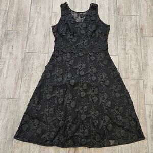 White House Black Market Black Floral Appliqué Mini Dress